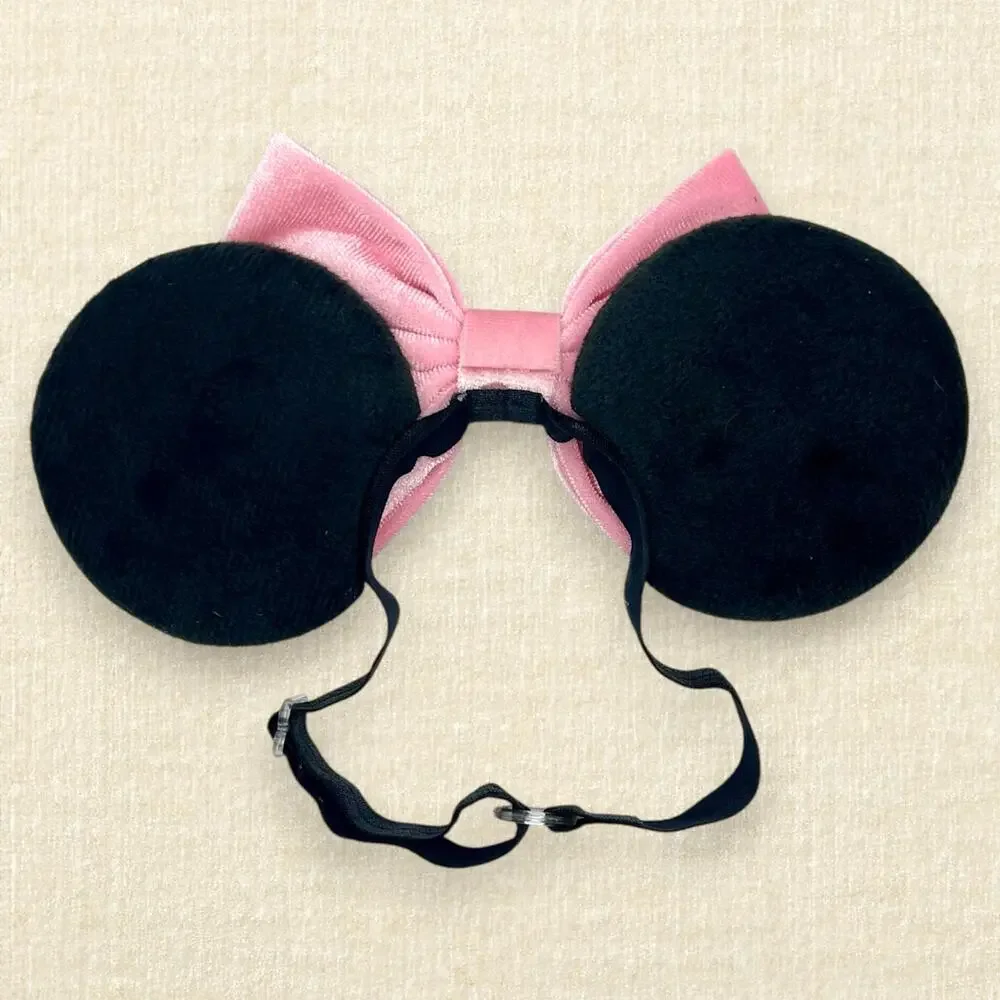 Black & Pink Velvet Elastic Minnie Ears | Disney-Inspired Adjustable Headband